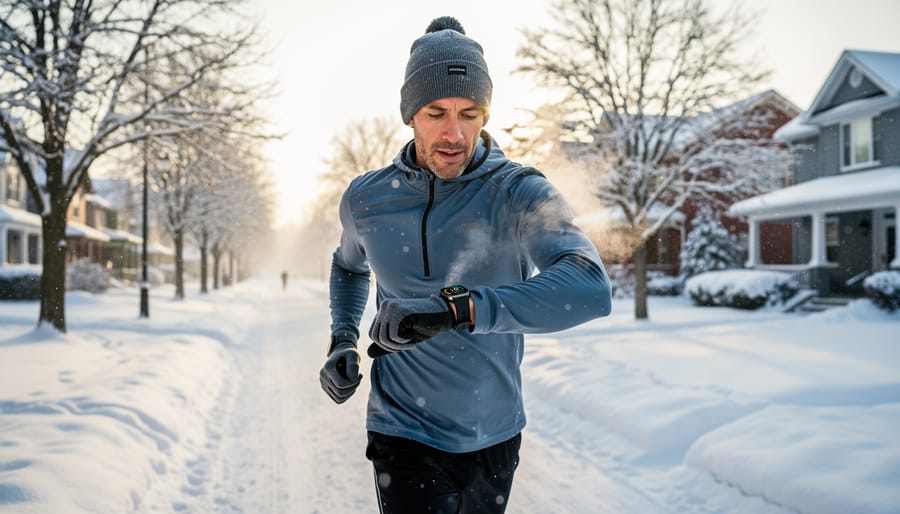 Person walking on snowy forest trail during Canadian winter