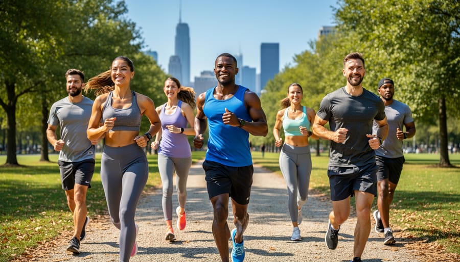 Man jogging on urban trail during golden hour demonstrating active lifestyle