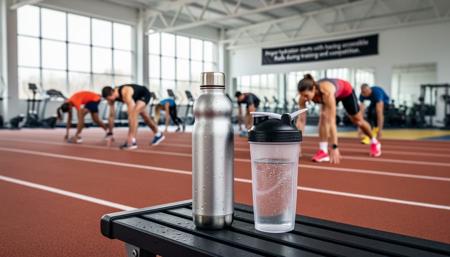 Runner holding water bottle during outdoor training session