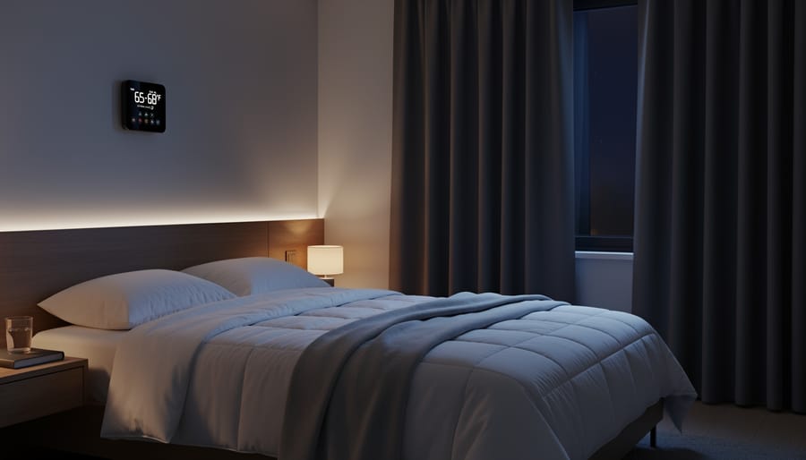 Well-designed bedroom with optimal temperature control and blackout curtains for quality sleep