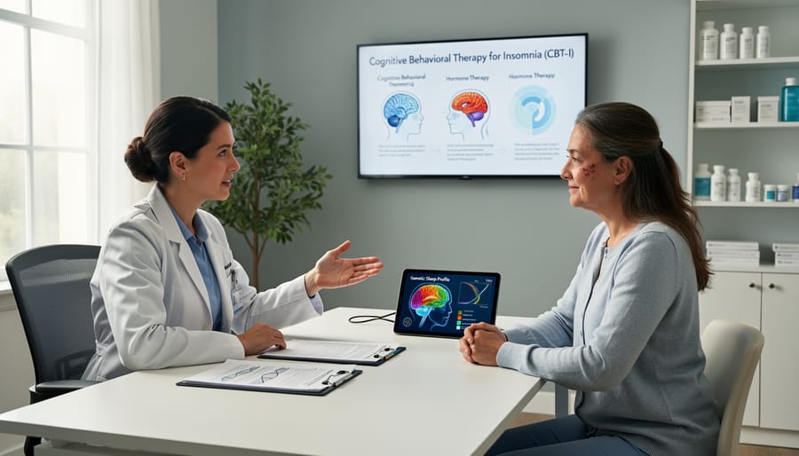 Female doctor consulting with patient about sleep health concerns in medical office