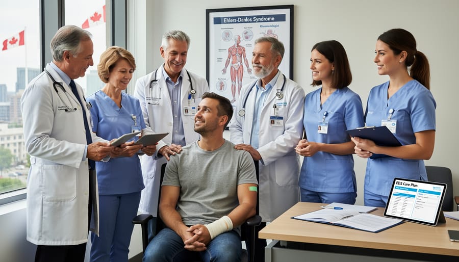 Patient having consultation with doctor in medical office setting