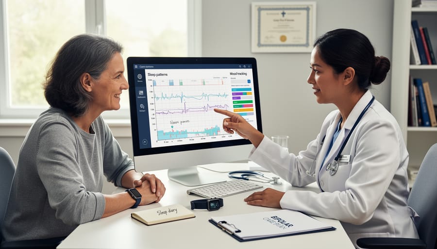 Patient consulting with healthcare provider about sleep and bipolar disorder management