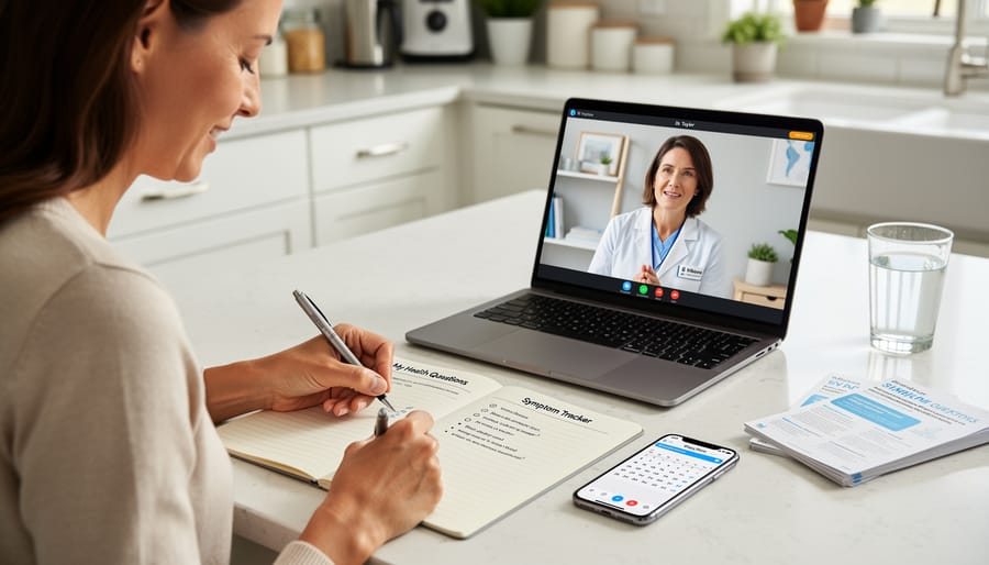 Man sitting comfortably at home preparing notes about health concerns in journal