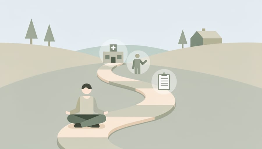 Support group meeting in rural community center showing peer connection and recovery community