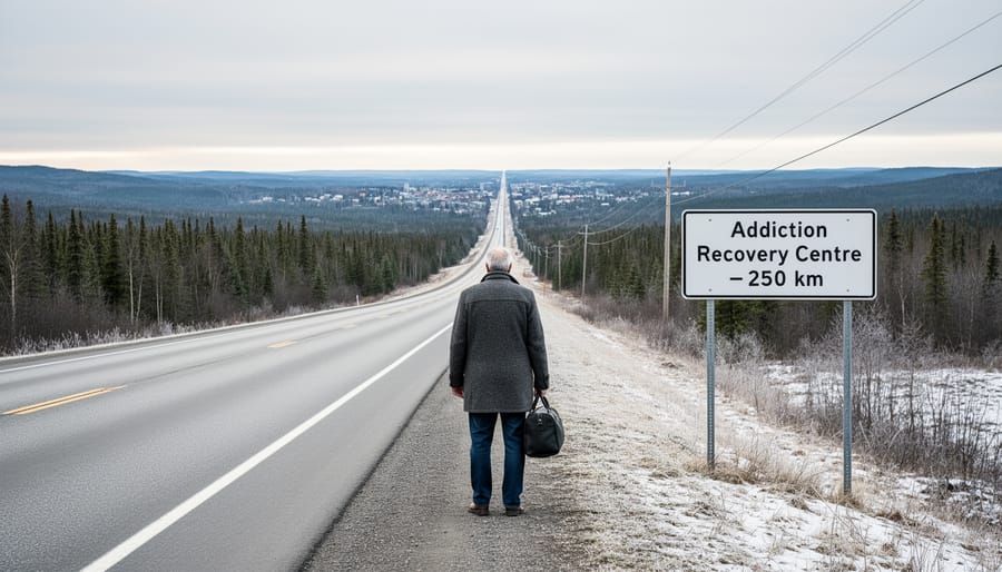 Remote rural Canadian home on gravel road illustrating geographic isolation