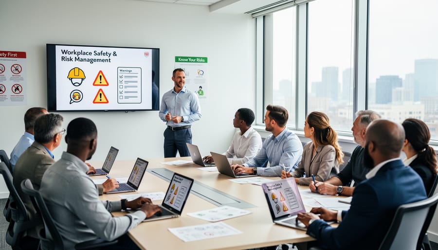 Diverse group of employees participating in workplace training session