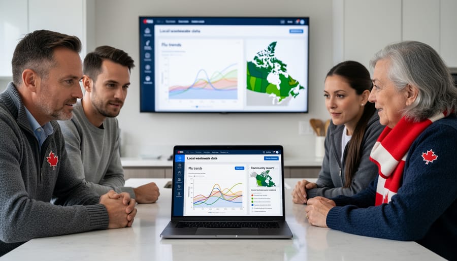 Person viewing health data dashboard on smartphone showing disease surveillance trends