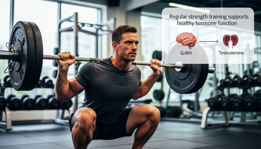 Man performing strength training exercises in gym demonstrating healthy lifestyle habits