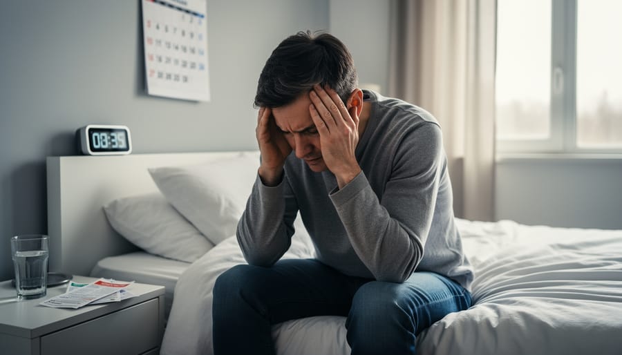 Professional man showing signs of fatigue and stress at workplace