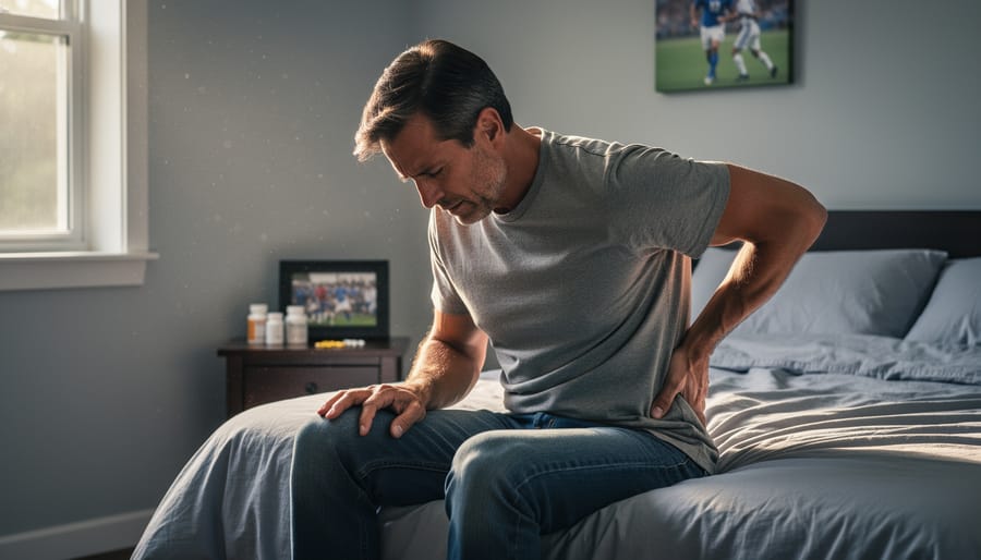 Man sitting alone showing signs of emotional distress related to chronic pain