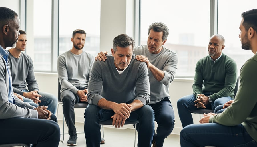 Thoughtful man sitting by window in contemplative pose reflecting on emotions