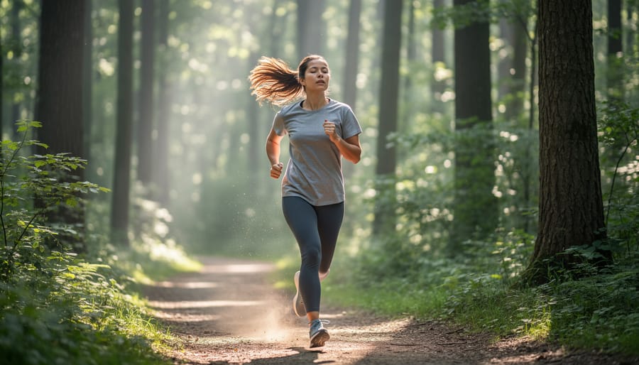 Open journal with pen and tea cup on wooden table from above
