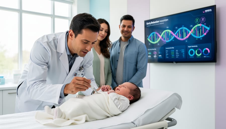 Newborn baby's hand grasping adult finger in close-up
