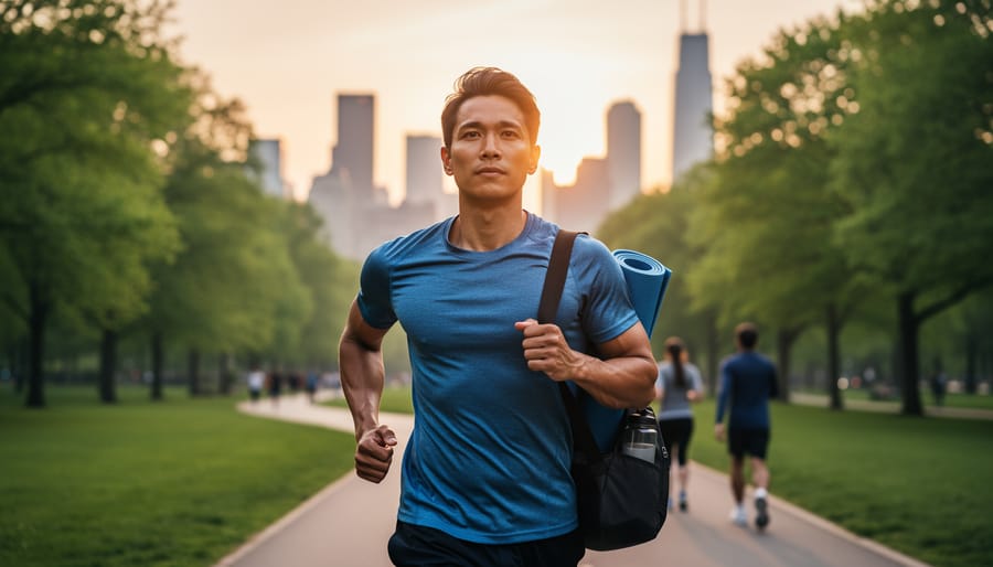 Person doing gentle stretching exercise on yoga mat in bright sunlit room