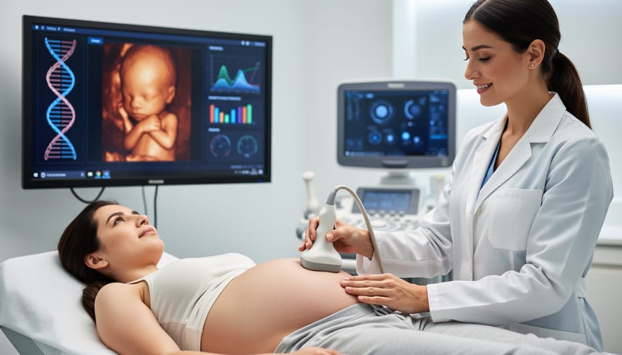 Pregnant woman's silhouette with hands on belly in natural window light