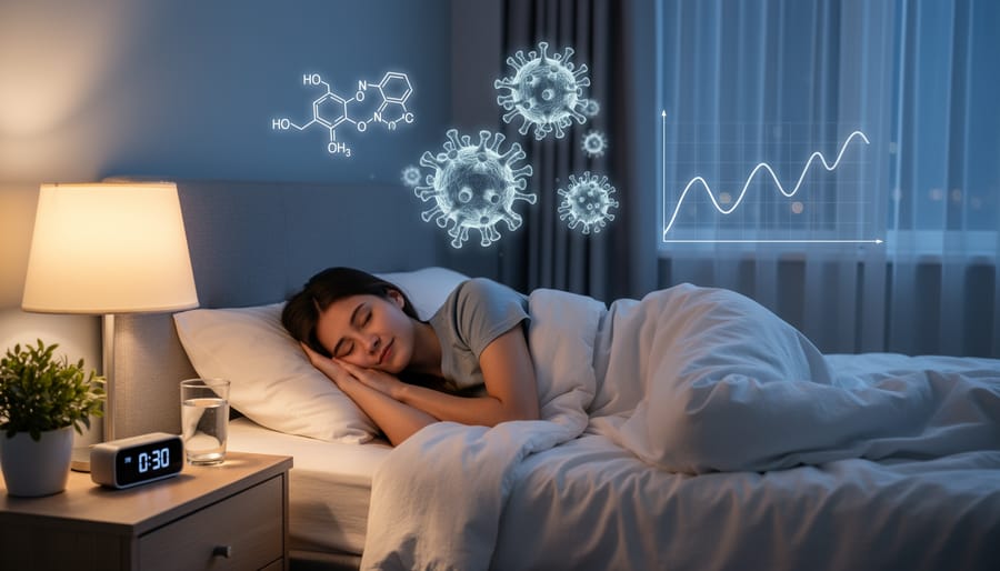 Woman sleeping peacefully in dark bedroom representing quality restorative sleep