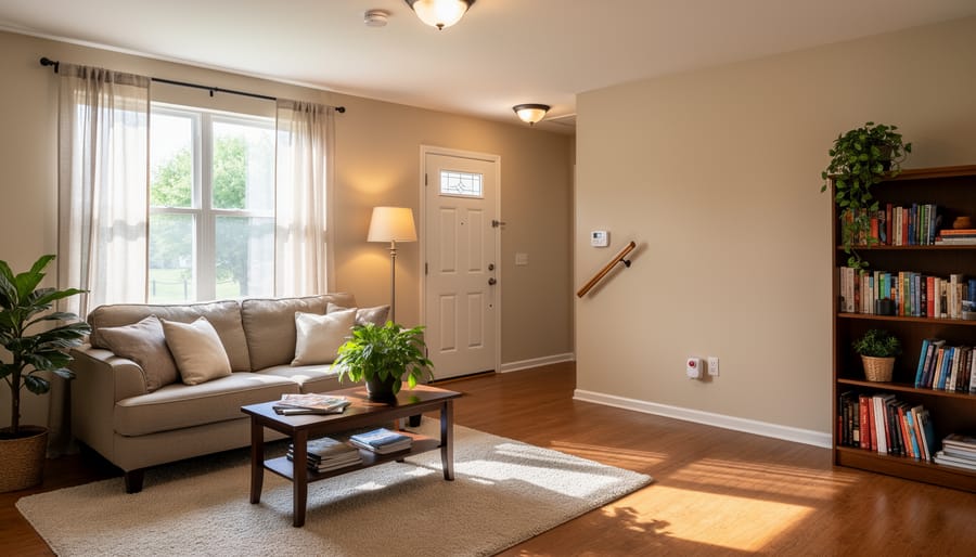Warm and inviting living room with natural light, comfortable furniture, and well-maintained interior