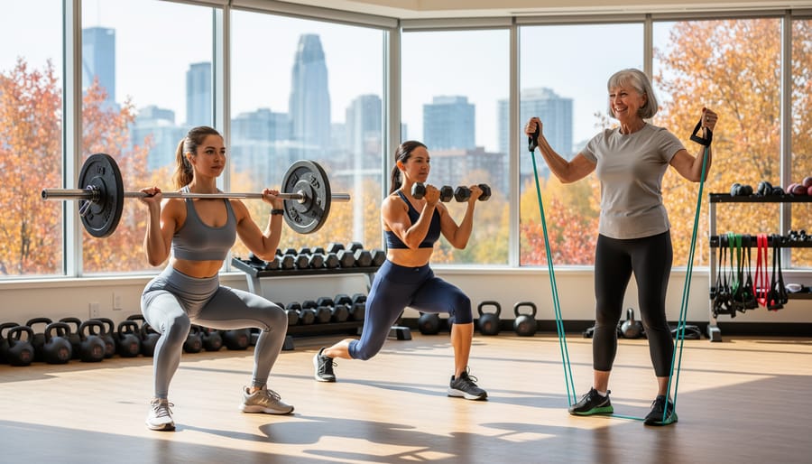 Active senior woman performing strength training exercise outdoors with dumbbells