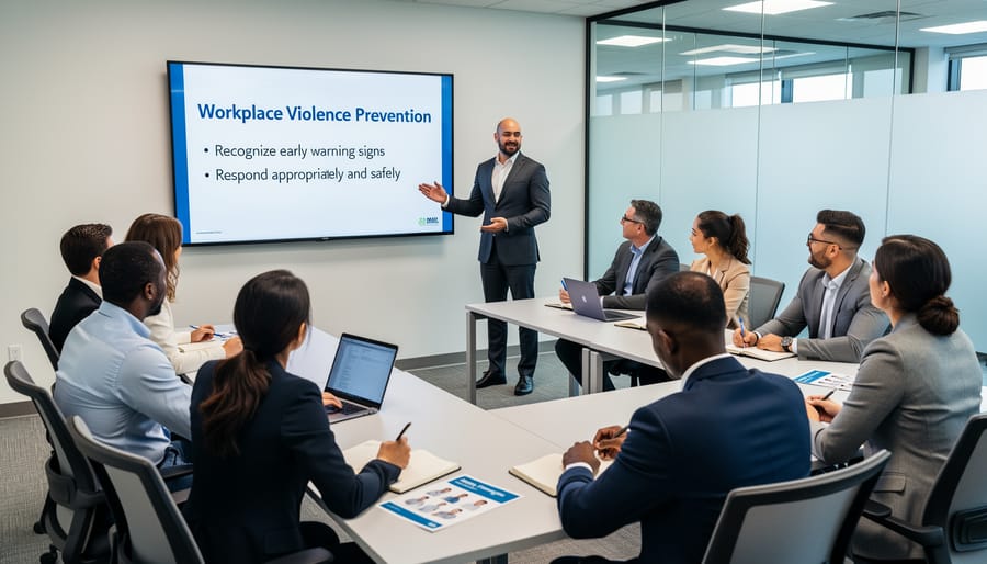 Diverse group of employees participating in workplace safety training session