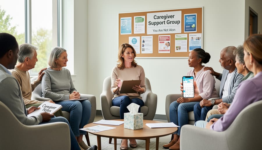 Support group of caregivers meeting together in welcoming community space