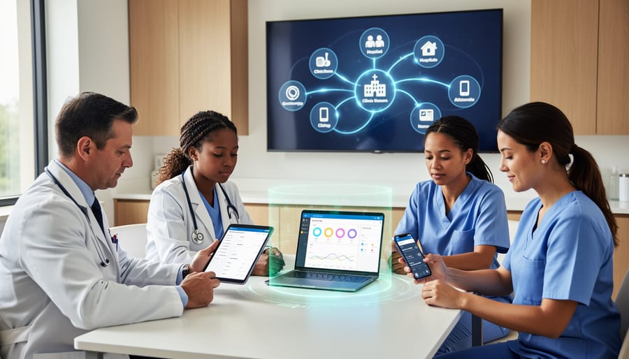 Healthcare provider and patient collaborating while reviewing information on a tablet in medical office