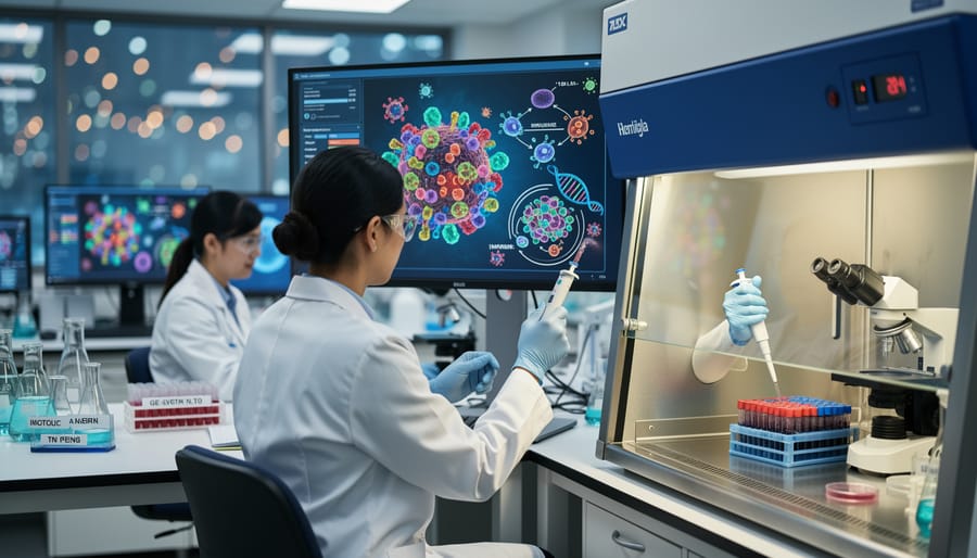 Scientist conducting immunogenicity research in modern laboratory