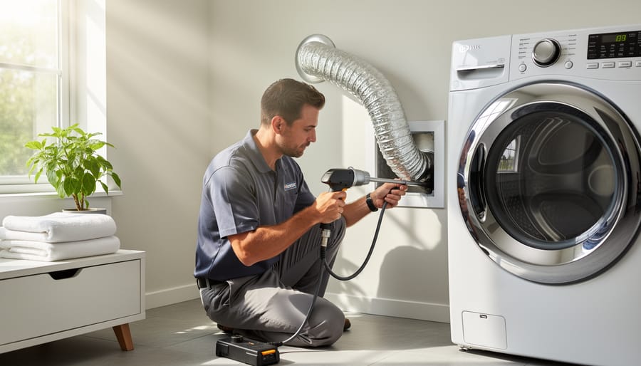 Woman breathing deeply in clean indoor environment near bedroom window