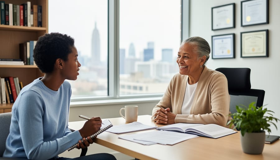 Medical mentor and trainee in supportive consultation meeting