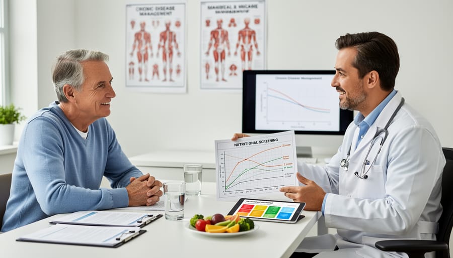 Patient and doctor having consultation discussion in medical office