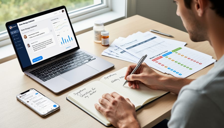 Patient documenting health information and preparing questions for medical team