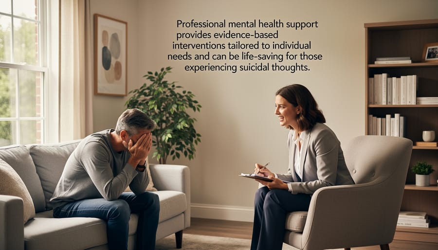 Mental health professional offering support and tissue to client during counseling session