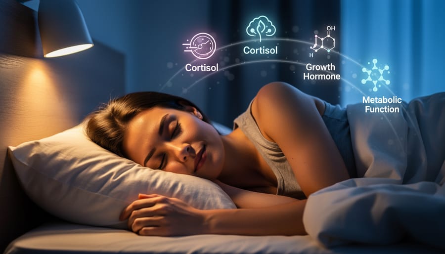 Woman peacefully sleeping in bright bedroom with natural morning light