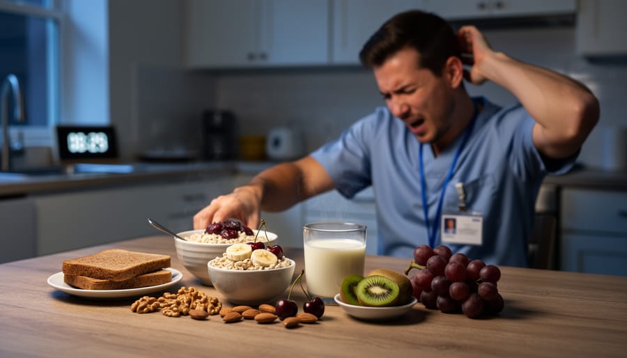 Healthy meal with oatmeal, walnuts, bananas, and cherries supporting sleep quality