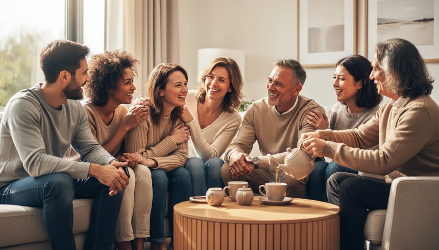 Two men engaged in conversation at outdoor cafe demonstrating social connection