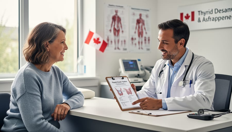 Doctor and patient in consultation discussing thyroid health and testing