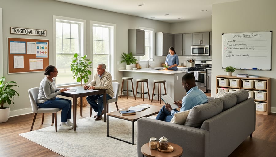 Clean, welcoming bedroom in a transitional housing facility with natural lighting