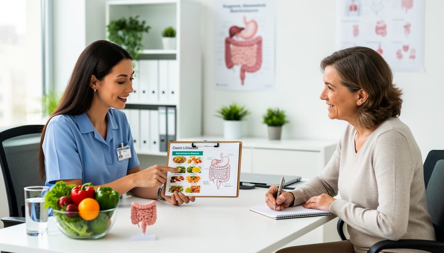 Registered dietitian consulting with patient in professional medical office setting