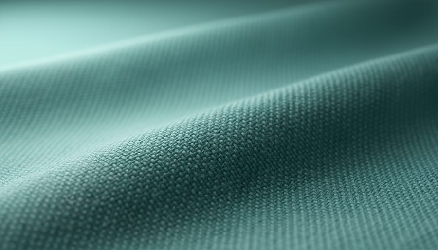 Macro close-up of scrubs fabric texture with visible weave and moisture beads.