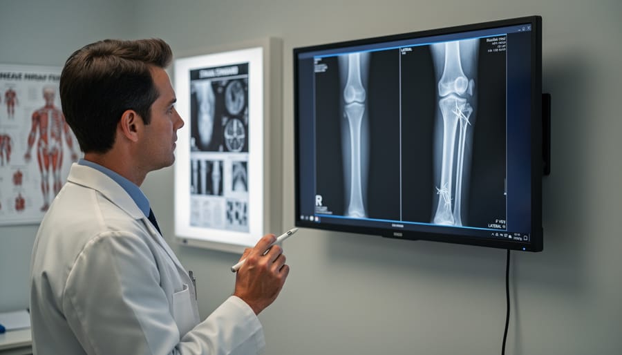 Grayscale medical images and X-ray viewer on a clinic workstation